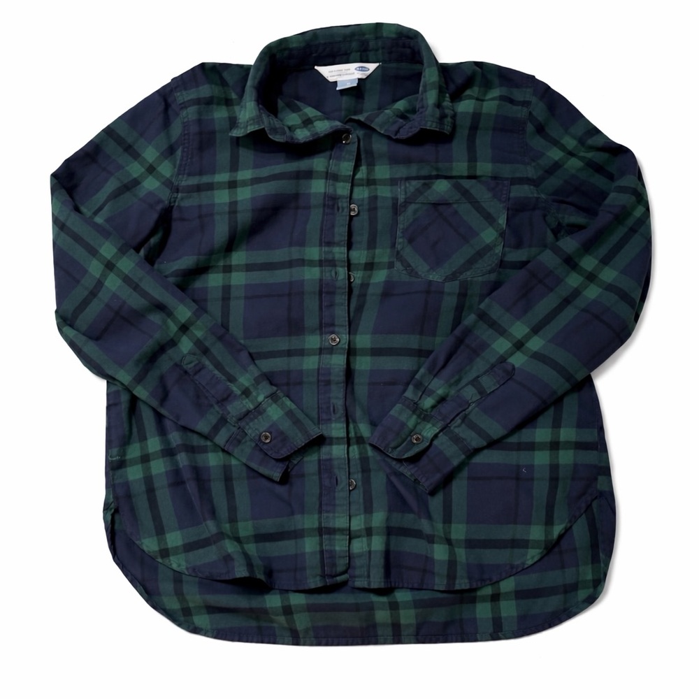 Old Navy Green & Navy Plaid Button Down Shirt | Classic Flannel Style